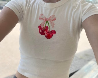 Disney Coquette Baby T-Shirt, Kirsche Mickey Bow Crop, Minnie Girlie y2k Tshirt, Disneyworld Mädchen, Maus Tank Top, BTW Jugend Crop Geschenk