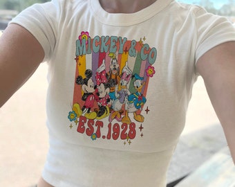 Mickey and Co baby tee, Disneyland Crop tank, Mickey and Friends baby tee, cream baby tee disney, disney baby tee