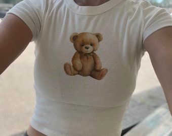 Teddy Bear Crop, Custom Bear Baby Tee, College sorority bear Cute, Teddy Crop Tank, Custom Text, Best Friends
