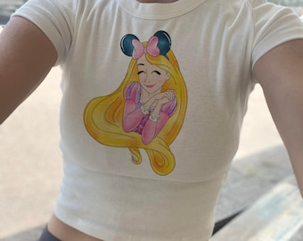 Débardeur court princesse, haut court princesse, t-shirt bébé Tiana, Ariel, Tiana, Aurora, Cendrillon, jasmin, Elsa, chemise femme Mulan, course Disney