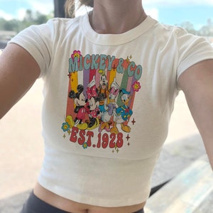 Mickey and Co baby tee, Disneyland Crop tank, Mickey and Friends baby tee, cream baby tee disney, disney baby tee