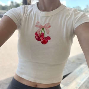 Disney Coquette Baby Tee, Cherry Mickey Bow Crop, Minnie girlie y2k tshirt, Disneyworld girls, Mouse tank top, WDW Youth Crop Gift