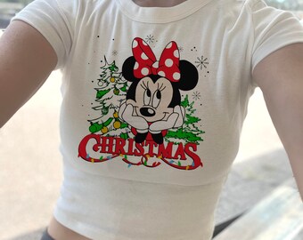 Minnie Christmas Baby Tee, Disney Holiday Xmas crop, Very Merry Party Tshirt, Merry Christmas Crop, Disneyworld crop top, Disneyland Red