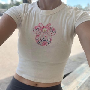 Ornament Disney Baby Tee, Vintage Mickey Bow trinket Crop, Minnie girlie y2k tee, Cute Disneyworld girls tshirt, Mouse tank top, kids Crop