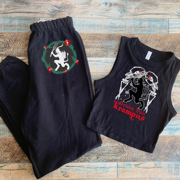 Krampus Sweatpants, Gruss Von Krampus hoodie crop tank, Evil Folklore Christmas, Krampus Pajama set