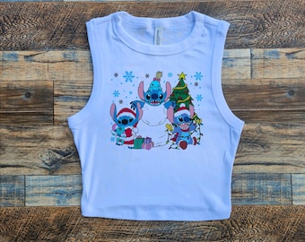 T-shirt bébé au point de couture, recadrage au point de couture pour femmes, débardeur court pour filles Lilo Stitch, haut court Ohana, chemise lilo et point de suture, haut court au point de disney
