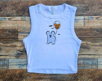 Ghost Mickey Crop Tank, Disney Ghost Baby Tee, Not So Scary Womens tshirt, Bat Ghost crop top, crop tank, halloween baby tee