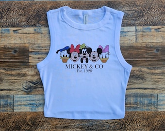 Top corto Mickey & Company 1928, camiseta de bebé estilo retro de Mickey, top corto sin mangas Minnie Daisy Pluto Donald Goofy, regalo de Mickey Friends