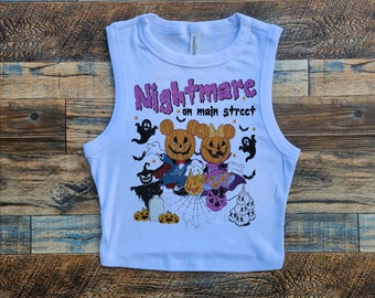 Nightmare on Main Disney crop tank, Halloween Crop baby tee, Pumpkin not so scary tank, mickey crop top, crop tank, halloween baby tee