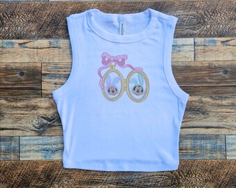 Easter Mickey Minnie Locket Crop Tank, Spring Pink Bunny Bow Baby Tee, Magic Kingdom Lover y2k tee, Cute Disneyworld youth tshirt, Unisex
