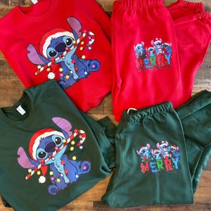 Stitch Sweatshirt pants, Womens Stitch Girls set, Disney Ohana sweatset, Stitchmas shirt, Stitch gift set image 1