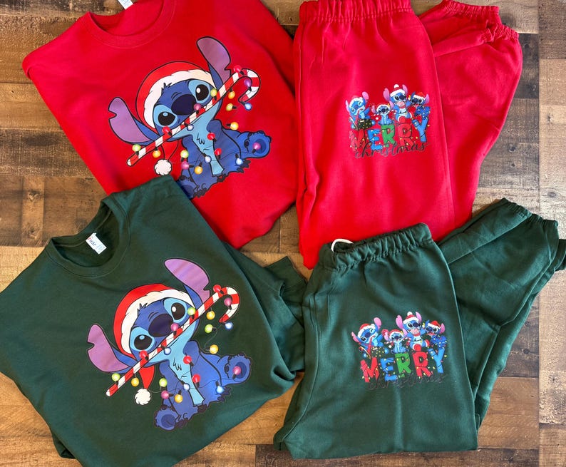 Stitch Sweatshirt pants, Womens Stitch Girls set, Disney Ohana sweatset, Stitchmas shirt, Stitch gift set image 1