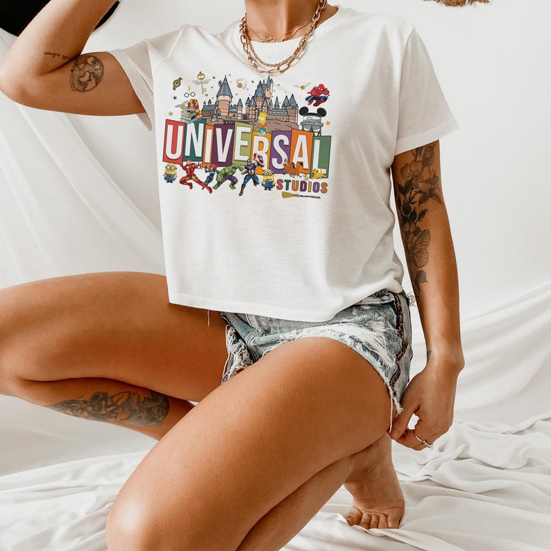 Universal Crop Top, Universal Studios Crop Tank Top Tee, Jurassic Ride, Universal studios baby tee, Island crop tshirt White Crop Top