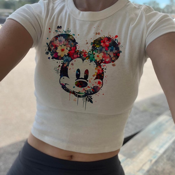Ladies mickey mouse tshirt, flower disney womens tshirt, disney flower tshirt, unique disney tshirts for women, unisex mickey floral shirt