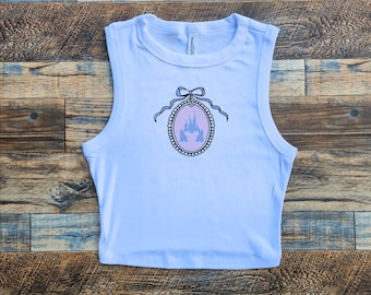 Blue Castle baby-T-shirt, Disneyworld medaillon strikgewas, Mickey crop tanktop, schattige Disneyworld jeugdt-shirt, Coquette tanktop, meisjes crop