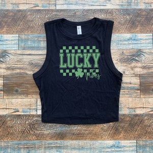Lucky Crop Tank, St Pattys Crop, Irish Shamrock Womens Shirt, Saint Patrick, Lucky Leprechaun tshirt, st patricks baby tee and crop tank image 6