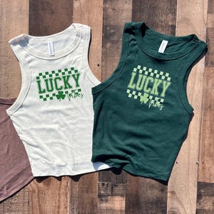 Lucky Crop Tank, St Pattys Crop, Irish Shamrock Womens Shirt, Saint Patrick, Lucky Leprechaun tshirt, st patricks baby tee and crop tank image 4