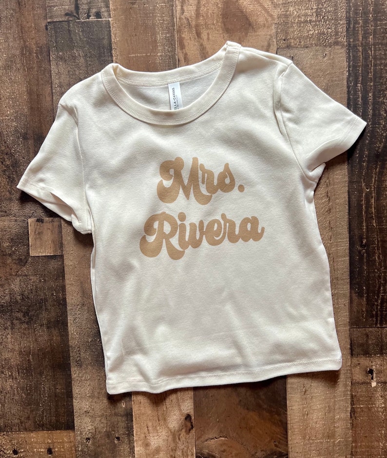 Mrs. Bride Tank Crop Top, Bridesmaids Crop, Custom Text Mrs. Tank Crop, Vintage Inspired, Womens bridal gift Cream Baby Tee