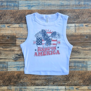 America Eagle Crop Tank Top, Memorial Day, July 4th Crop top, Womens 1776 July Patriotic Shirt, Womens July 4th tshirts