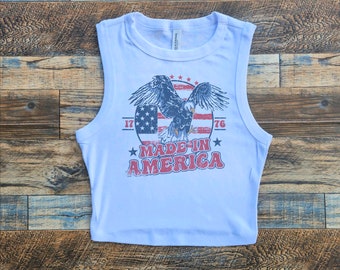 America Eagle Crop Tank Top, Memorial Day, July 4th Crop top, Womens 1776 July Patriotic Shirt, Womens July 4th tshirts