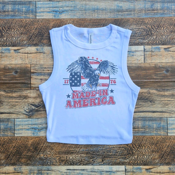 Débardeur court America Eagle, Memorial Day, haut court du 4 juillet, chemise patriotique pour femme juillet 1776, t-shirts pour femme 4 juillet