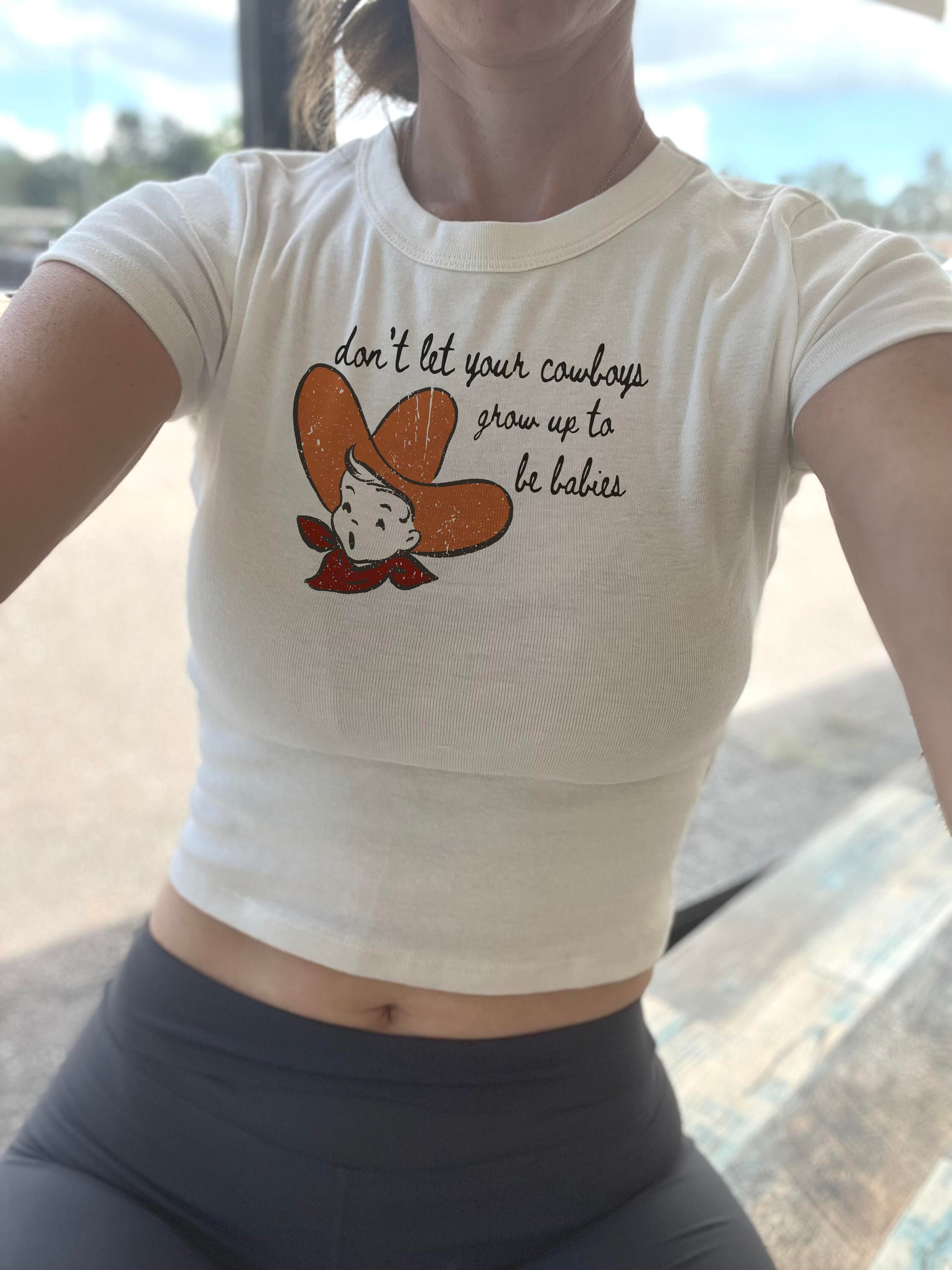 Cowboy Baby Tee, Cute Country Crop Tank, Cowboy grow up Crop Top, Retro Strong Cowboy womens, Country girl