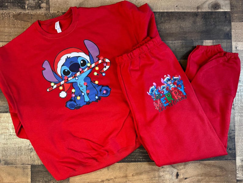 Stitch Sweatshirt pants, Womens Stitch Girls set, Disney Ohana sweatset, Stitchmas shirt, Stitch gift set image 7