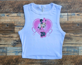Minnie Baby-T-Shirt, rosa Bogen Crop Tank, Herzen niedliches Girlie y2k T-Shirt, Minnie-Maus-Mädchen-T-Shirt, Crop-Tank-Top, glücklichster Ort Jugend-Crop
