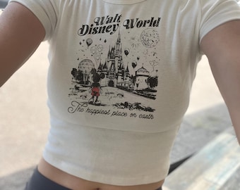 Happiest Place on Earth Crop tank, WDW Retro Baby Tee, Magic Kingdom Disney Crop top, Disney baby tee, Monorail shirt, World Discovery Women
