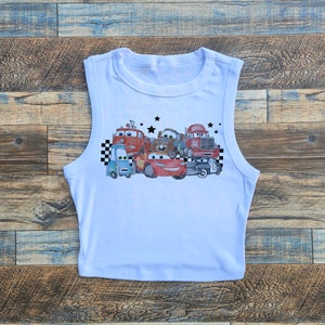Cars crop tank top, cars movie crop, lighting mcqueen crop top, cars cars 2 movie shirt, cars disney gift