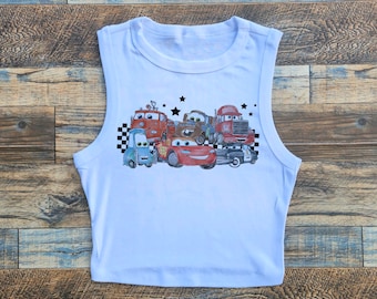 Cars crop tank top, cars movie crop, lighting mcqueen crop top, cars disney movie shirt