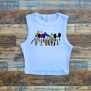 Mickey Friends Crop Top, Retro Style Mickey Crop, Mickey pluto donald goofy crop top, crop tank top White Crop Tank Top