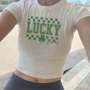 Lucky Crop Tank, St Pattys Crop, Irish Shamrock Womens Shirt, Saint Patrick, Lucky Leprechaun tshirt, st patricks baby tee and crop tank image 9