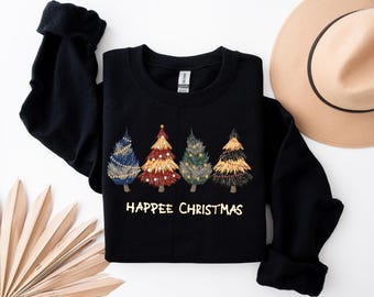 Wizard House Sweatshirt, Four Christmas Trees Sweatshirt, Universal Holiday Sweater, Wizard Happee Xmas Long Sleeve, Christmas Mate Unisex