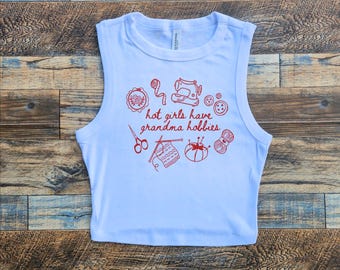 Hot girls Grandma Hobbies Crop Tank, Thrifting Sewing Baby Tee, Funny Granny Womens Tee, Retro Grandma Core Crop Top, Boss Business
