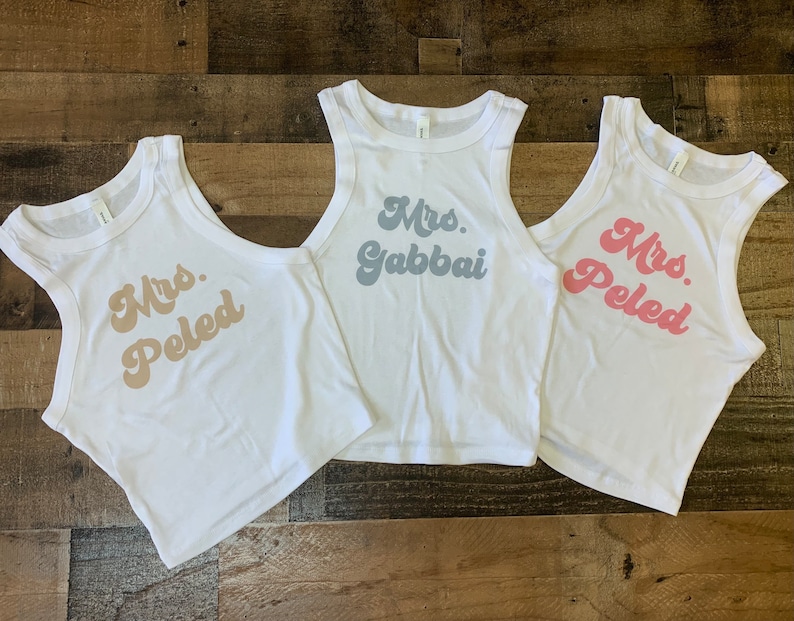 Mrs. Bride Tank Crop Top, Bridesmaids Crop, Custom Text Mrs. Tank Crop, Vintage Inspired, Womens bridal gift image 2