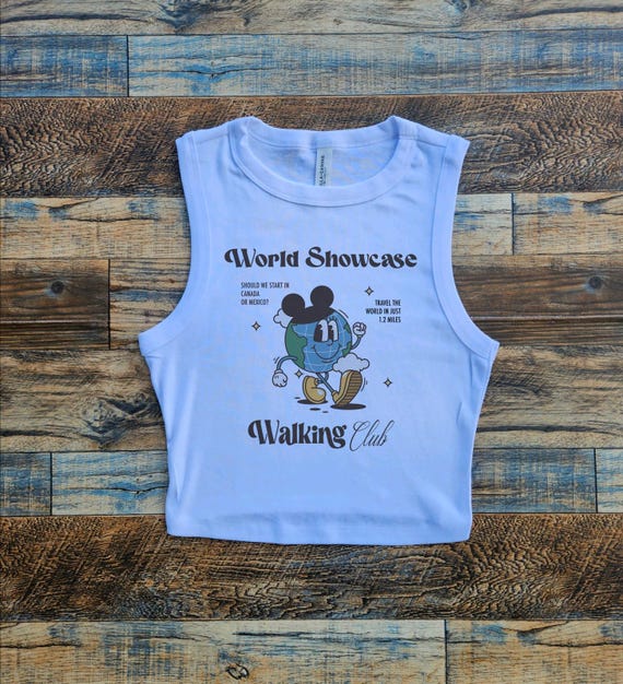 World Showcase Earth Crop Tank, EPCOT Walking Crop Tank, Mickey Running Baby Tee, Summer Disney Shirts, 1.2 miles Womens Crop Tops,Retro Run
