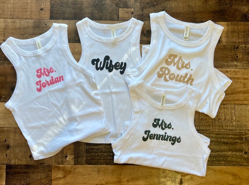 Mrs. Bride Tank Crop Top, Bridesmaids Crop, Custom Text Mrs. Tank Crop, Vintage Inspired, Womens bridal gift image 4