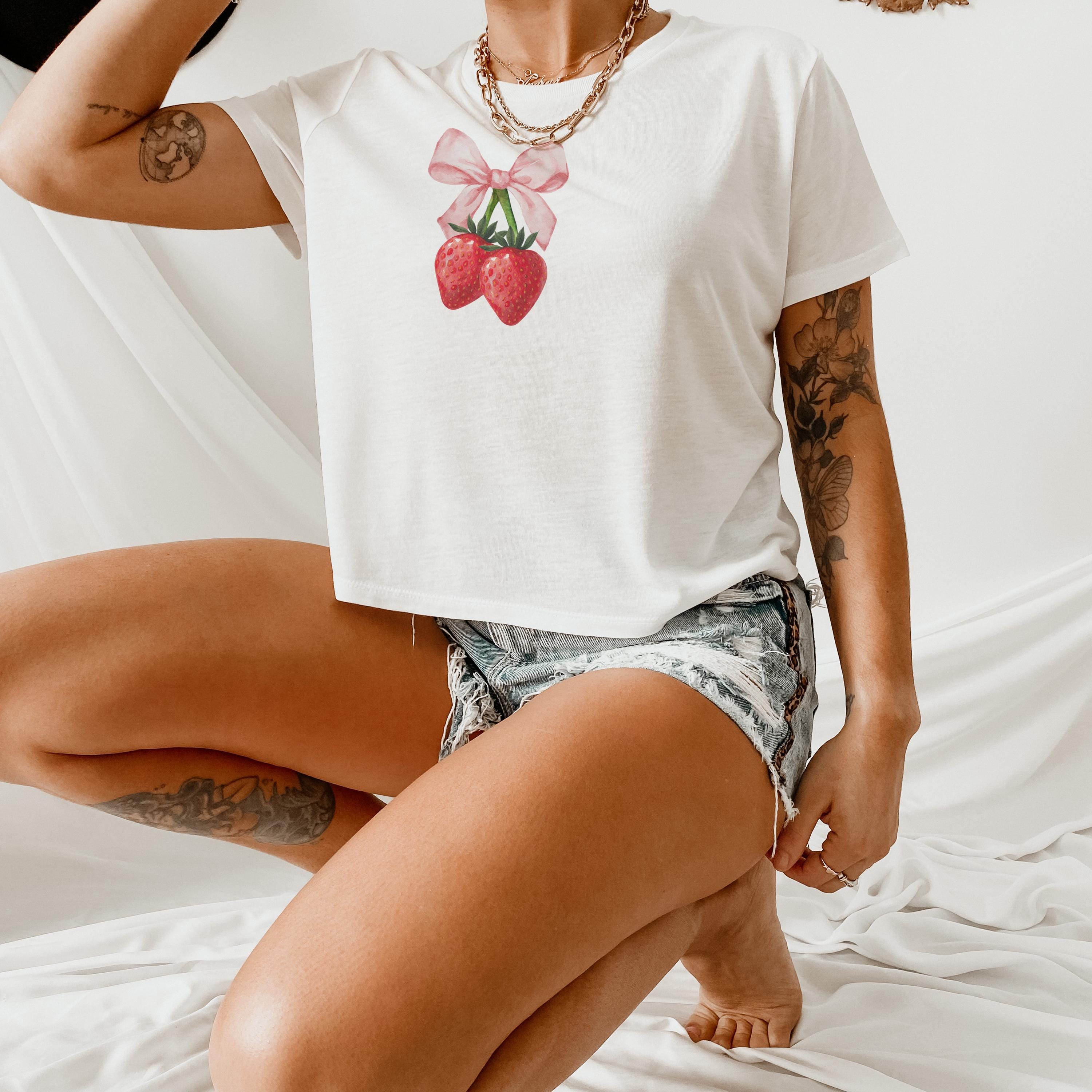 Strawberry Coquette Baby Tee, Berries Bow Crop, Strawberries
