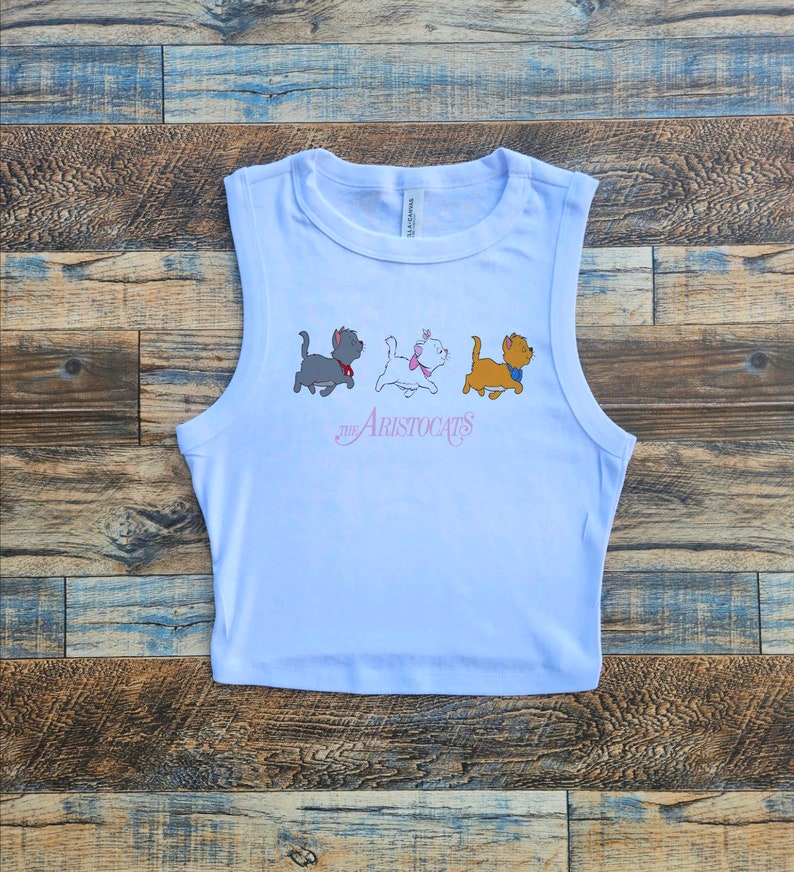 Aristocrats baby tee, Disney Cats Crop, Marie Berlioz Toulouse tshirt, Womens Aristocrats tee, Girls Crop Tank White Crop Tank