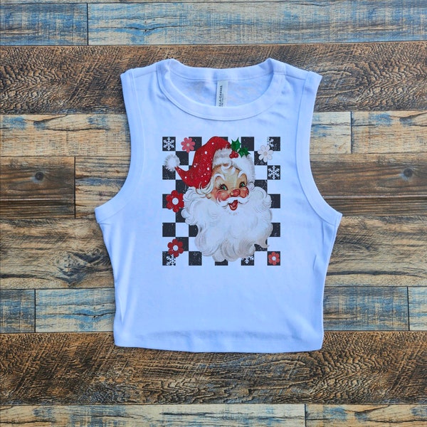 Santa Crop Tank, Retro Claus Baby Tee, Vintage Christmas St Nick Crop, Womens Santa tee, Christmas Cheer womens top