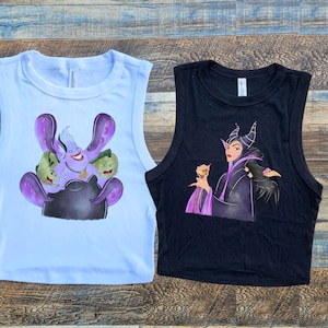 Villains Crop Tank, Ursula Maleficent Evil Queen baby tee, Villain Baby Tee, Cruella crop top, Evil Disney witch Baby Tee