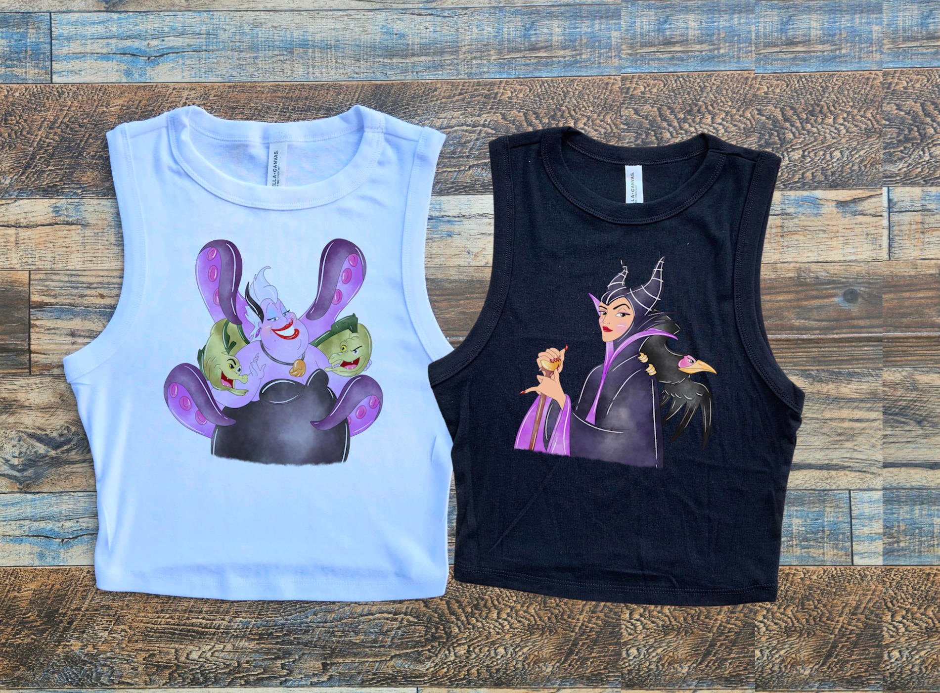 Villains Crop Tank, Ursula Maleficent Evil Queen baby tee, Villain Baby Tee, Cruella crop top, Evil Disney witch Baby Tee