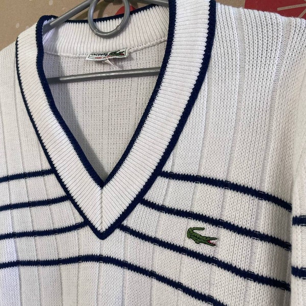 Lacoste chemise vintage mens striped sweater pullover made in France size S FR 3