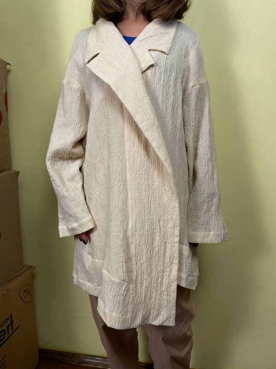 Shirin Guild Designer Kimono Coat Wrap Oversized Yellow Wool Made 