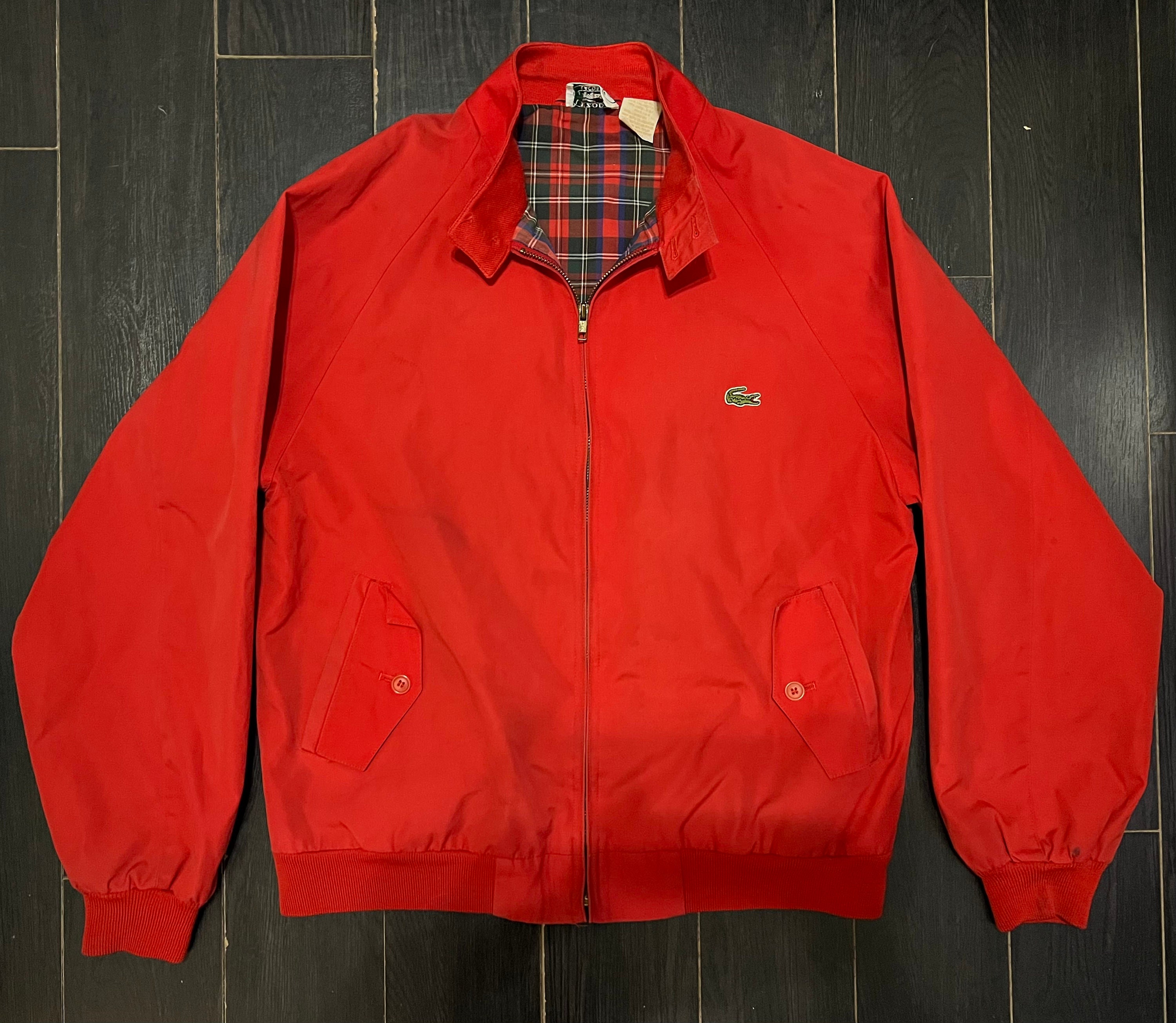 Lacoste Vintage Red Harrington Jacket With Plaid Lining Etsy