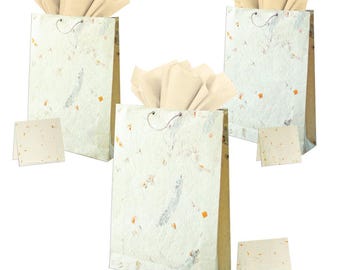 Handmade Lokta Paper Gift Bag Set: Eco-Friendly with Tissue & Card
