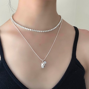 Tennis choker chain with stone necklace 2 in 1