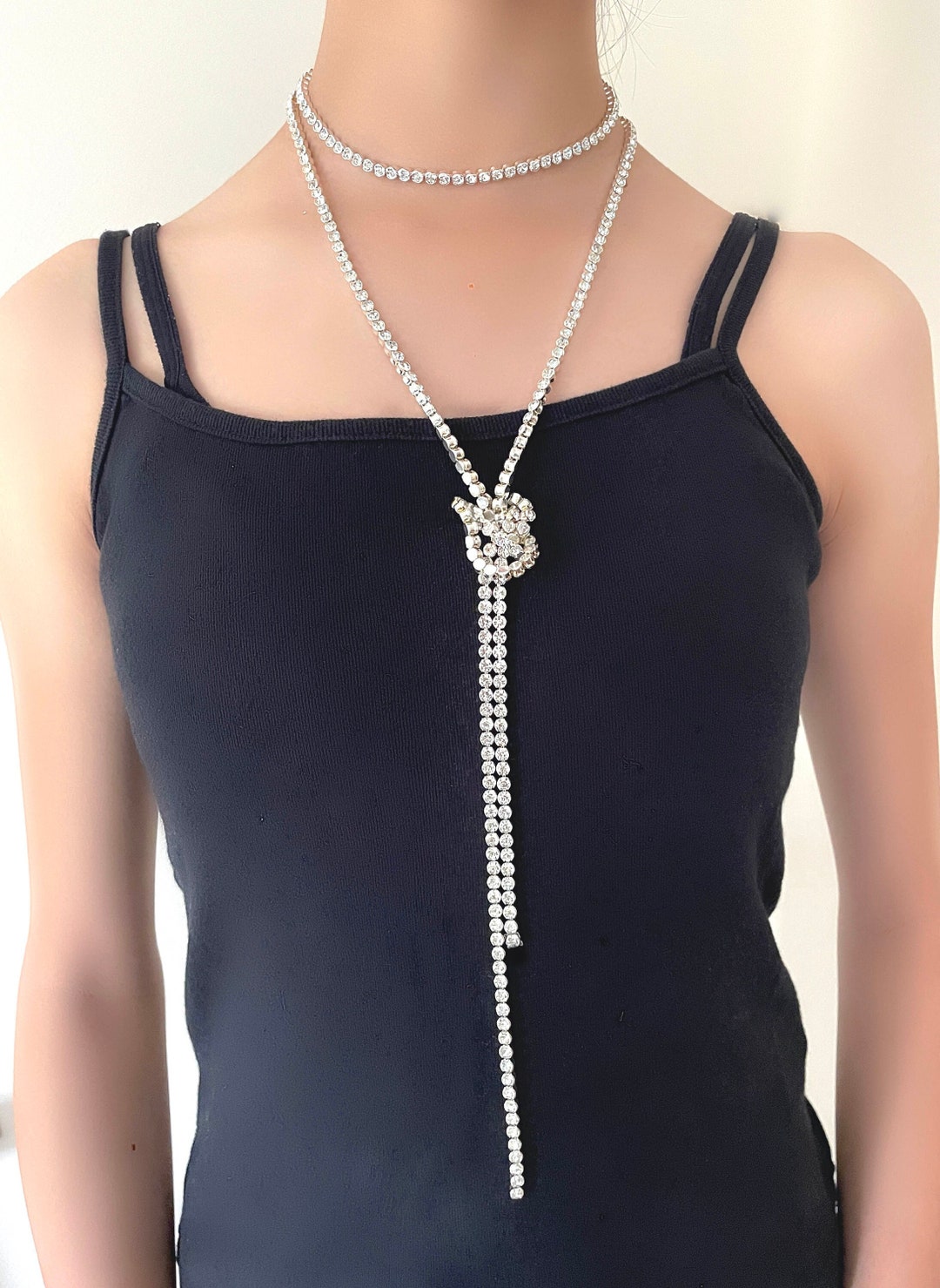 Collana Lunga Con Ciondolo In Cristallo Colorato E Zirconi - Catena Oro Rosa E Argento 51 Cm - 5