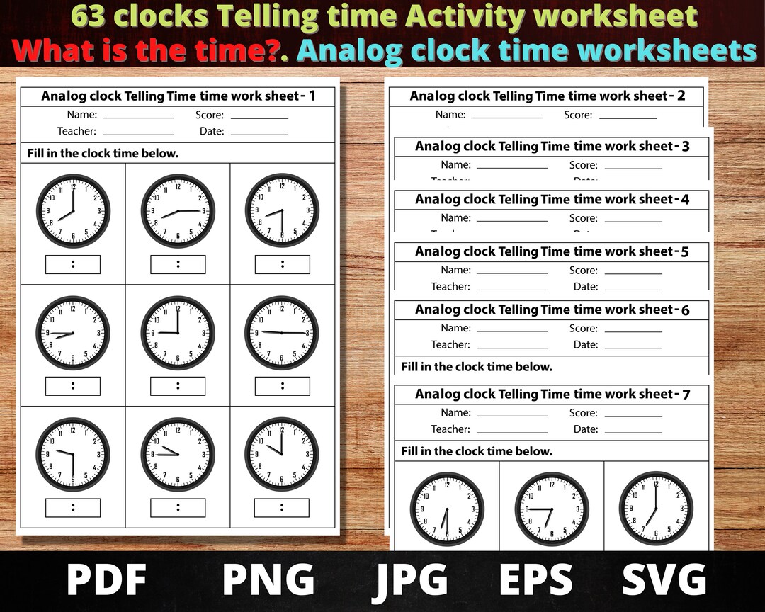 63 Telling Time Clocks Worksheet. Elementary Clock Worksheet Etsy
